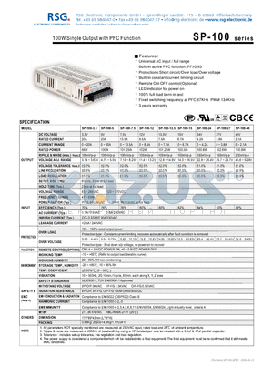 SP-100-15 datasheet - 100W Single Output with PFC Function