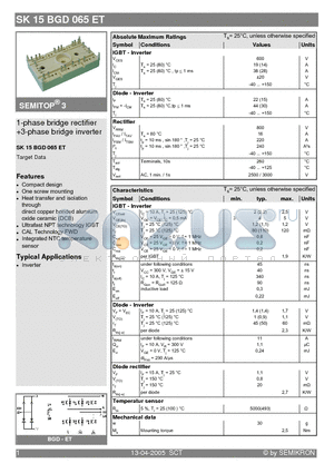 SK15BGD065ET datasheet - 1-phase bridge rectifier