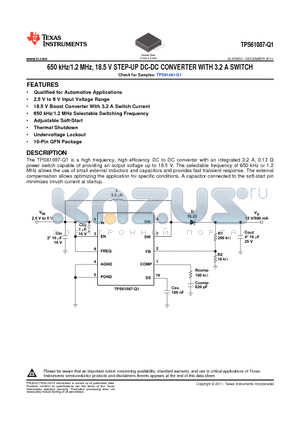 TPS61087QDRCRQ1 datasheet - 650 kHz/1.2 MHz, 18.5 V STEP-UP DC-DC CONVERTER WITH 3.2 A SWITCH