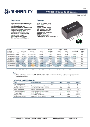 VWRBS3-D12-S9-SIP datasheet - DC-DC Converter