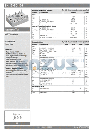 SK15GD126 datasheet - IGBT Module