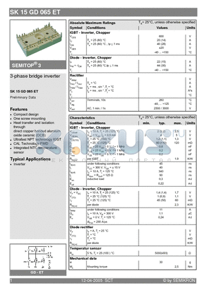 SK15GD065ET datasheet - 3-phase bridge inverter