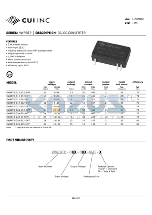 VWRBT2-D12-S12-SMT datasheet - DC-DC CONVERTER