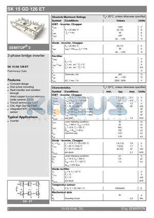 SK15GD126ET datasheet - 3-phase bridge inverter