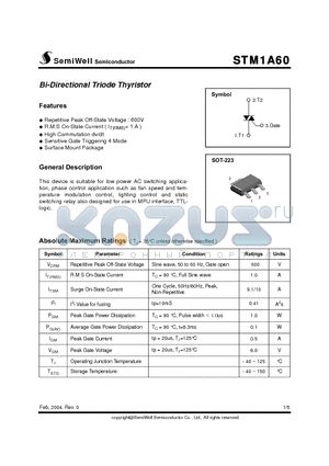 STM1A60 datasheet - Bi-Directional Triode Thyristor