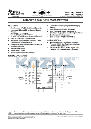 TPS61106RGE datasheet - DUAL-OUTPUT, SINGLE-CELL BOOST CONVERTER