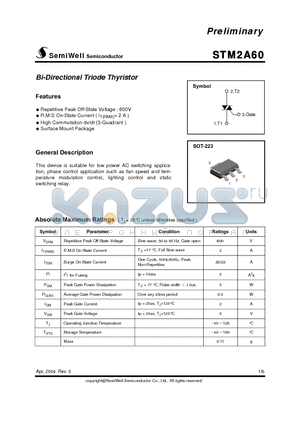 STM2A60 datasheet - Bi-Directional Triode Thyristor