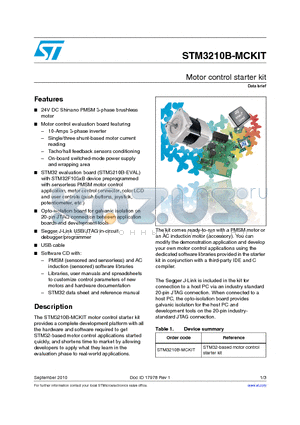 STM3210B-MCKIT datasheet - Motor control starter kit
