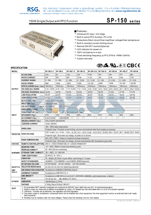 SP-150 datasheet - 150W Single Output with PFC Function