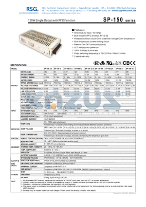 SP-150-13.5 datasheet - 150W Single Output with PFC Function