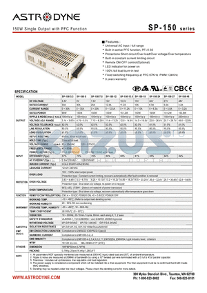 SP-150-15 datasheet - 150W Single Output with PFC Function