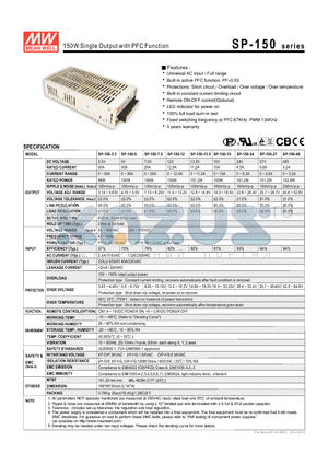 SP-150-15 datasheet - 150W Single Output with PFC Function