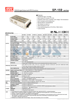 SP-150-3.3 datasheet - 150W Single Output with PFC Function