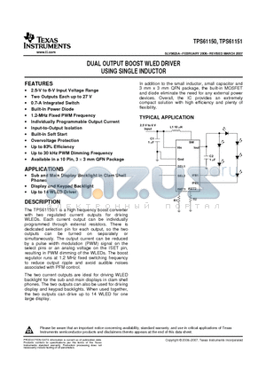 TPS61151DRCTG4 datasheet - DUAL OUTPUT BOOST WLED DRIVER USING SINGLE INDUCTOR