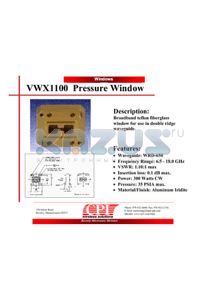 VWX1100 datasheet - Pressure Window