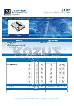 VX-260 datasheet - Voltage Controlled Crystal Oscillator