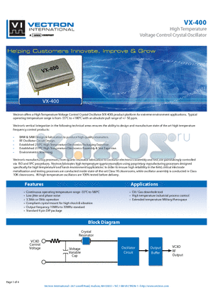VX-400 datasheet - High Temperature Voltage Control Crystal Oscillator