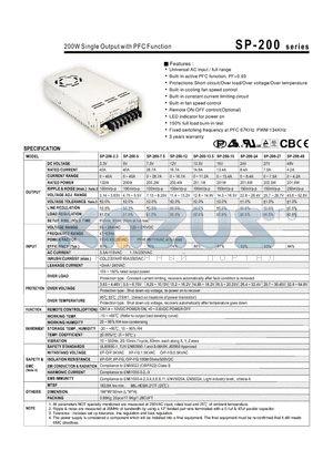 SP-200-13.5 datasheet - 200W Single Output with PFC Function