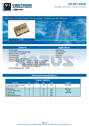 VX-401-DUAL datasheet - Voltage Controlled Crystal Oscillator