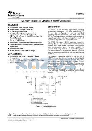 TPS61170DRV datasheet - 1.2A High Voltage Boost Converter in 2x2mm2 QFN Package