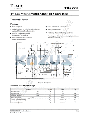 TDA4951 datasheet - TV East/ West Correction Circuit for Square Tubes