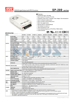 SP-200-13.5 datasheet - 200W Single Output with PFC Function