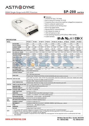 SP-200-13.5 datasheet - 200W Single Output with PFC Function