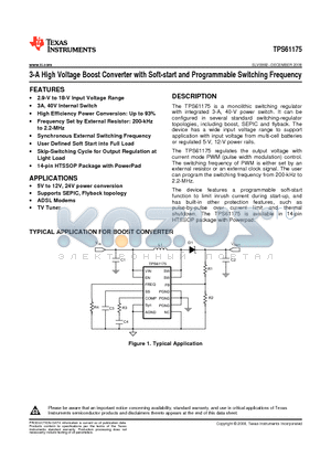 TPS61175 datasheet - 3-A High Voltage Boost Converter with Soft-start and Programmable Switching Frequency