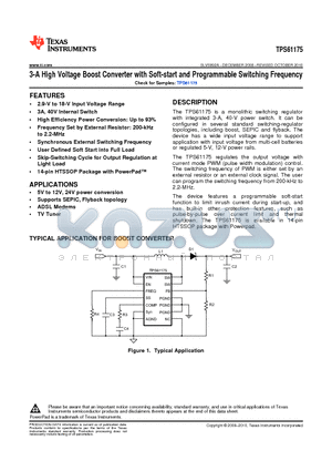 TPS61175PWP datasheet - 3-A High Voltage Boost Converter with Soft-start and Programmable Switching Frequency
