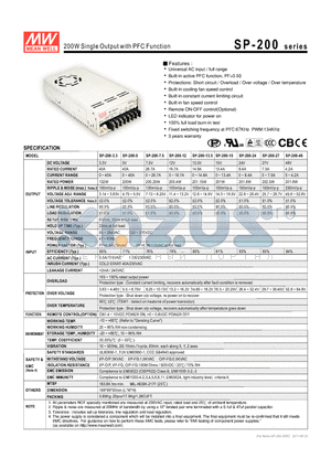 SP-200-15 datasheet - 200W Single Output with PFC Function