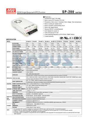 SP-200-27 datasheet - 200W Single Output with PFC Function