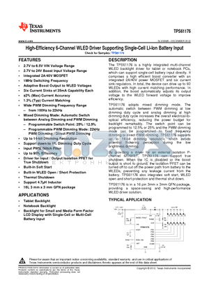 TPS61176 datasheet - High-Efficiency 6-Channel WLED Driver Supporting Single-Cell Li-Ion Battery Input