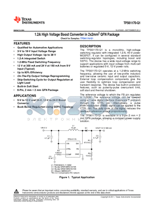 TPS61170-Q1 datasheet - 1.2A High Voltage Boost Converter in 2x2mm2 QFN Package