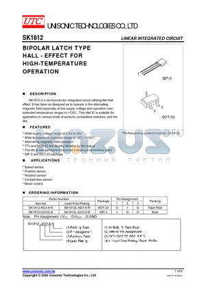 SK1812-AE3-4-R datasheet - BIPOLAR LATCH TYPE HALL - EFFECT FOR HIGH-TEMPERATURE OPERATION