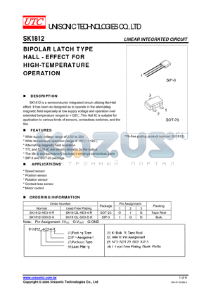 SK1812-G03-D-K datasheet - BIPOLAR LATCH TYPE HALL - EFFECT FOR HIGH-TEMPERATURE OPERATION