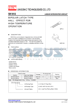 SK1812L-AE3-R datasheet - BIPOLAR LATCH TYPE HALL - EFFECT FOR HIGH-TEMPERATURE OPERATION