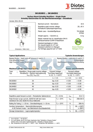 SK1830D2 datasheet - Surface Mount Schottky Rectifiers - Single Diode