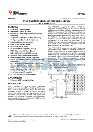 TPS61185 datasheet - WLED Driver for Notebooks with PWM Control Interface