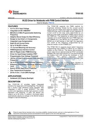 TPS61185RGE datasheet - WLED Driver for Notebooks with PWM Control Interface
