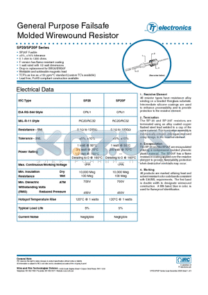SP-201505LF datasheet - General Purpose Failsafe Molded Wirewound Resistor