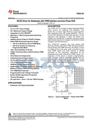 TPS61187RTJT datasheet - WLED Driver for Notebooks with PWM Interface and Auto Phase Shift