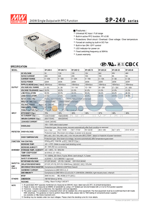 SP-240-12 datasheet - 240W Single Output with PFC Function