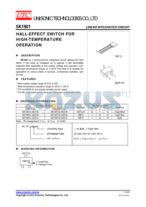 SK1901 datasheet - HALL-EFFECT SWITCH FOR HIGH-TEMPERATURE OPERATION