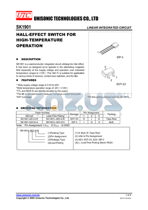 SK1901L-AE3-4-R datasheet - HALL-EFFECT SWITCH FOR HIGH-TEMPERATURE OPERATION