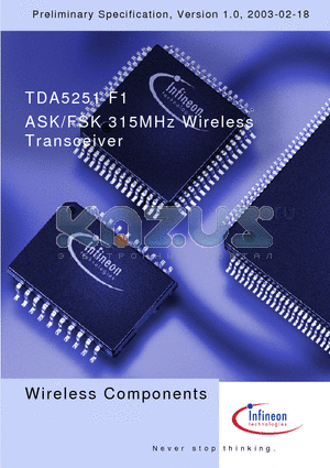 TDA5251F1 datasheet - ASK/FSK 315MHz Wireless Transceiver