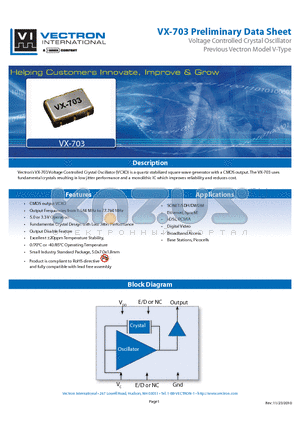 VX-703 datasheet - Voltage Controlled Crystal Oscillator