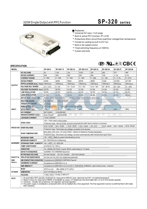 SP-320 datasheet - 320W Single Output with PFC Function