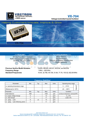VX-704 datasheet - Voltage Controlled Crystal Oscillator