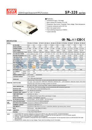 SP-320 datasheet - 320W Single Output with PFC Function