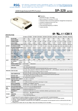 SP-320 datasheet - 320W Single Output with PFC Function